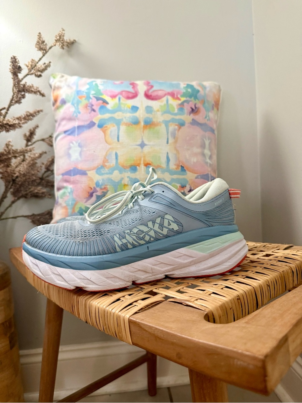 Hoka One One Women's Running Shoe in Light Blue and Mint